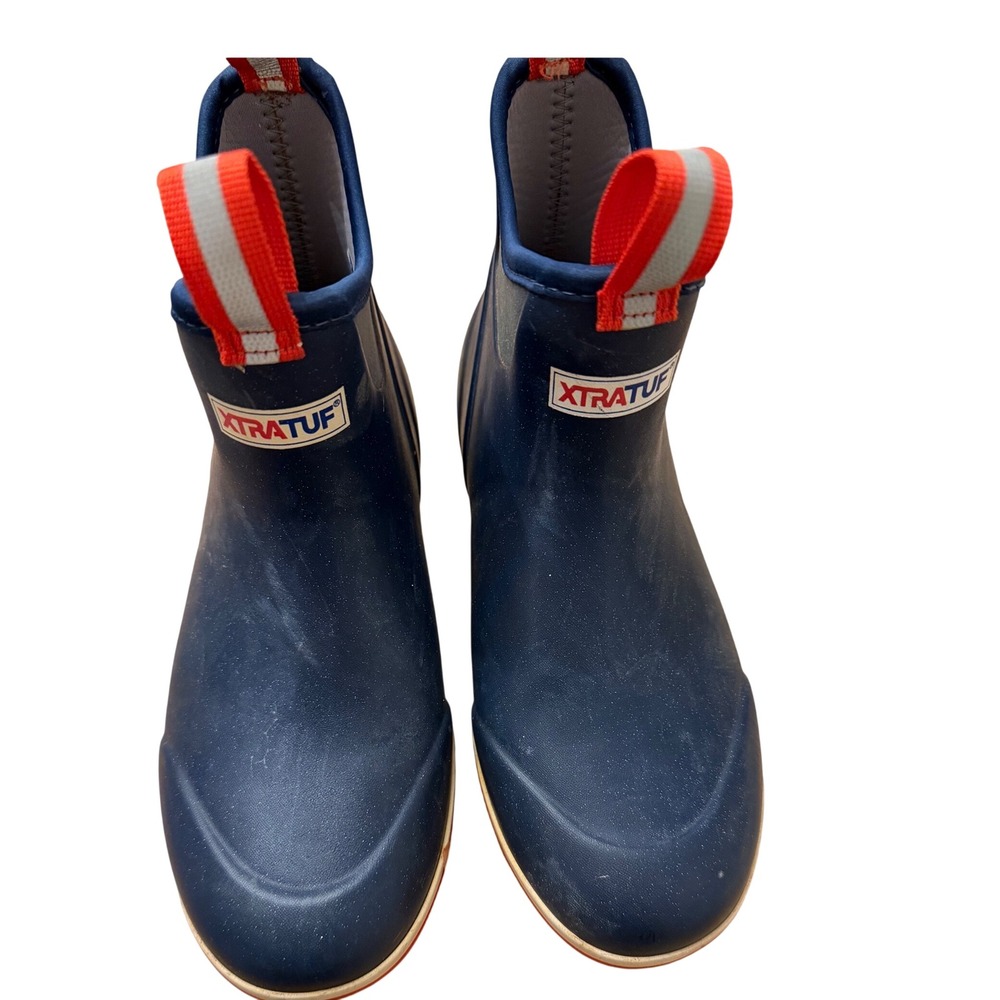XTRATUF Mens 6 Inch Ankle Deck Boots Navy Red Size 8